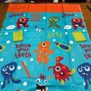 Jumping Beans Teal and Orange Monster Shower Curtain